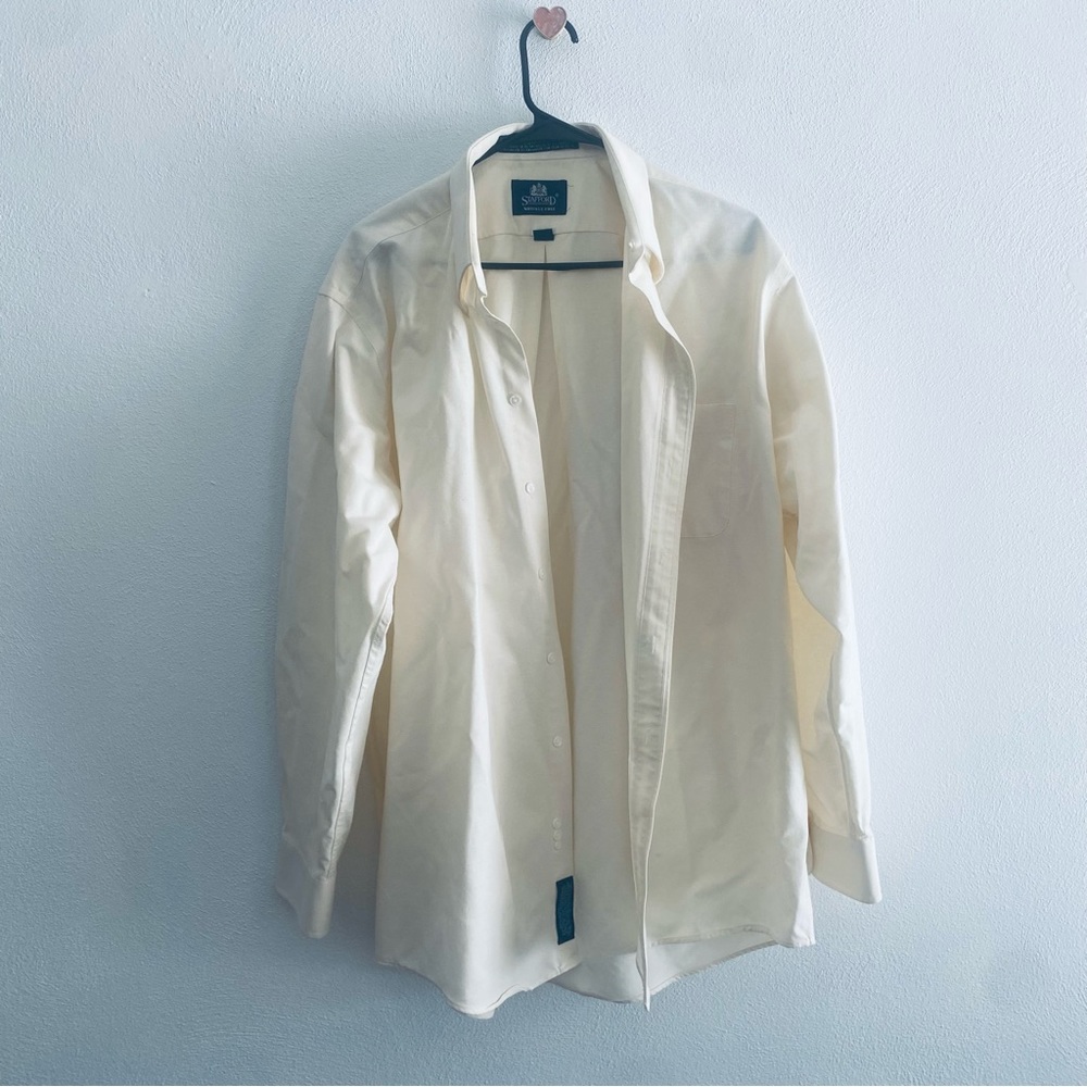 Stafford wrinkle free long sleeve button down ivory dress shirt